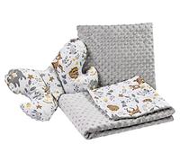 Medi Partners Couverture bébé Ensemble Couverture Rampante 3en1 100% Coton Minky 55x75 + Coussin Plat 35x30cm et Oreiller Anti-Choc Butterfly (Cerf avec Minky Gris)