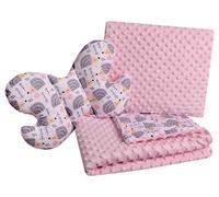 Medi Partners Couverture bébé Ensemble Couverture Rampante 3en1 100% Coton Minky 55x75 + Coussin Plat 35x30cm et Oreiller Anti-Choc Butterfly (Hérissons avec Un Minky Rose)