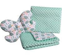 Medi Partners Couverture bébé Ensemble Couverture Rampante 3en1 100% Coton Minky 55x75 + Coussin Plat 35x30cm et Oreiller Anti-Choc Butterfly (Hérisson à la Menthe avec Minky à la Menthe)