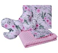 Medi Partners Couverture bébé Ensemble Couverture Rampante 3en1 100% Coton Minky 55x75 + Coussin Plat 35x30cm et Oreiller Anti-Choc Butterfly (Fleurs avec Minky Rose Clair)