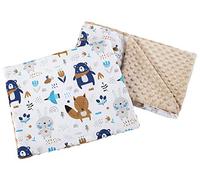 Medi Partners Couverture pour bébé avec Coussin, 100% Coton, Couverture Enfant Minky 55 x 75 + 35 x 30 cm, Multifonction pour Poussette, nacelle, Berceau (Boho Animals avec Minky)