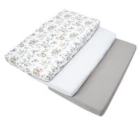 Medi Partners Drap Housse 60x120 Lot de 3 Draps lit Bebe Matelas Enfant Bébé - 100% Coton Fitted Draps Lit pour Baby Bed Cover Sheets Matela literie Mattress Couette (Cerf et Écureuil-Blanc-Gris)