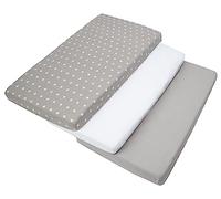 Medi Partners Drap Housse 60x120 Lot de 3 Enfant Bébé - 100% Coton Fitted Lit pour Baby Bed Cover Sheets literie Mattress Couette (Étoiles Blanches sur Fond Gris-Blanc-Gris)