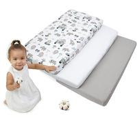 Medi Partners Drap Housse 70x140 Lot de 3 Draps lit Bebe Matelas Enfant Bébé - 100% Coton Fitted Draps Lit pour Baby Bed Cover Sheets Matela literie Mattress Couette (Zoo de la Menthe-Blanc-Gris)