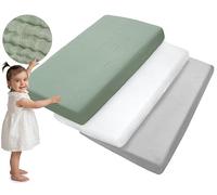 Medi Partners Drap Housse 60x120 Lot de 3 Draps lit Bebe Matelas Enfant Bébé - 100% Coton Fitted Draps Lit pour Baby Bed Cover Sheets Matela literie Mattress Couette (Olive-Gris-Blanc)