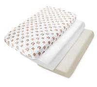 Medi Partners Drap Housse 60x120 Lot de 3 Draps lit Bebe Matelas Enfant Bébé - 100% Coton Fitted Draps Lit pour Baby Bed Cover Sheets Matela literie Mattress Couette(Arc-en-Ciel-Blanc-Beige)
