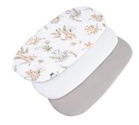 Medi Partners Drap Housse Nacelle 86x40cm Lot de 3 Draps Bebe Matelas Lit Couffin Cododo Landau - 100% Coton Ovale Poussette Bébé Fitted Sheets Cover pour Mattress (Safari-Blanc-Gris)