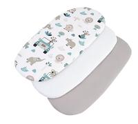 Medi Partners Drap Housse Nacelle 86x40cm Lot de 3 Draps Bebe Matelas Lit Couffin Cododo Landau - 100% Coton Ovale Poussette Bébé Fitted Sheets Cover pour Mattress (Zoo de la Menthe-Blanc-Gris)