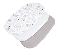 Medi Partners Drap Housse Nacelle 86x40cm Lot de 3 Draps Bebe Matelas Lit Couffin Cododo Landau - 100% Coton Ovale Poussette Bébé Fitted Sheets Cover pour Mattress (Glade-Blanc-Gris)