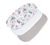 Medi Partners Drap Housse Nacelle 86x40cm Lot de 3 Draps Bebe Matelas Lit Couffin Cododo Landau - 100% Coton Ovale Poussette Bébé Fitted Sheets Cover pour Mattress (Fleurs Roses-Blanc-Gris)