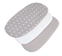 Medi Partners Drap Housse Nacelle 86x40cm Lot de 3 Draps Bebe Matelas Lit Couffin Cododo Landau - 100% Coton Ovale Poussette Bébé Fitted Sheets Cover pour Mattress (Étoiles sur Fond Gris-Blanc-Gris)
