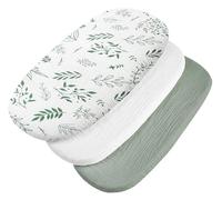Medi Partners Drap Housse Nacelle 86x40cm Lot de 3Draps Bebe Matelas Lit Couffin Cododo Landau 100% Coton Mousseline Ovale Poussette Fitted Sheets Cover pour Mattress(Feuille d'olivier-Blanche-Olive)