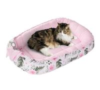 Medi Partners Lit pour Chat Chien 75x60x10cm Couchage Petit Moyenne Oreiller Douillet Chats Nest (Rose Fleurs)