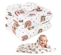 Medi Partners Mousseline Couverture Bebe 100x150cm Couvertures de Bébé Plaid Enfant Nouveau-né 100% Coton pour Cadeau Naissance Multifonctionnel Bilatéral pour Landaus(Arc-en-Ciel)