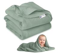 Medi Partners Mousseline Couverture Bebe 100x150cm Couvertures de Bébé Plaid Enfant Nouveau-né 100% Coton pour Cadeau Naissance Multifonctionnel Bilatéral pour Landaus(Olive)