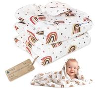 Medi Partners Mousseline Couverture Bebe 100x150cm Couvertures de Bébé Plaid Enfant Nouveau-né 100% Coton pour Cadeau Naissance Multifonctionnel Bilatéral pour Landaus(Arc-en-Ciel)