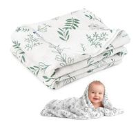Medi Partners Mousseline Couverture Bebe 100x150cm Couvertures de Bébé Plaid Enfant Nouveau-né 100% Coton pour Cadeau Naissance Multifonctionnel Bilatéral pour Landaus(Feuille d'olivier)