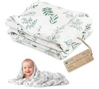 Medi Partners Mousseline Couverture Bébé 100x150cm Couvertures Nouveau-né | Plaid enfant 100 % coton, réversible et multifonction, pour lit bébé et poussette, cadeau de naissance(Feuille d'olivier)