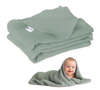 Medi Partners Mousseline Couverture Bébé 100x150cm Couvertures Nouveau-né | Plaid enfant 100 % coton, réversible et multifonction, pour lit bébé et poussette, cadeau de naissance(Olive)