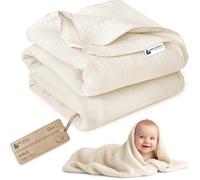 Medi Partners Mousseline Couverture Bébé 100x150cm Couvertures Nouveau-né | Plaid enfant 100 % coton, réversible et multifonction, pour lit bébé et poussette, cadeau de naissance(Beige)