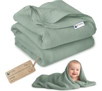 Medi Partners Mousseline Couverture Bebe 60x75cm Couvertures de Bébé Plaid Enfant Nouveau-né 100% Coton pour Cadeau Naissance Multifonctionnel Bilatéral pour Landaus (Olive)