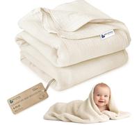 Medi Partners Mousseline Couverture Bebe 60x75cm Couvertures de Bébé Plaid Enfant Nouveau-né 100% Coton pour Cadeau Naissance Multifonctionnel Bilatéral pour Landaus (Beige)