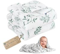 Medi Partners Mousseline Couverture Bebe 60x75cm Couvertures de Bébé Plaid Enfant Nouveau-né 100% Coton pour Cadeau Naissance Multifonctionnel Bilatéral pour Landaus (Feuille d'olivier)