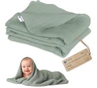 Medi Partners Mousseline Couverture Bebe 75x100cm Couvertures de Bébé Plaid Enfant Nouveau-né 100% Coton pour Cadeau Naissance Multifonctionnel Bilatéral pour Landaus(Olive)