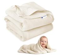 Medi Partners Mousseline Couverture Bebe 75x100cm Couvertures de Bébé Plaid Enfant Nouveau-né 100% Coton pour Cadeau Naissance Multifonctionnel Bilatéral pour Landaus(Beige)
