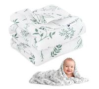 Medi Partners Mousseline Couverture Bebe 75x100cm Couvertures de Bébé Plaid Enfant Nouveau-né 100% Coton pour Cadeau Naissance Multifonctionnel Bilatéral pour Landaus(Feuille d'olivier)