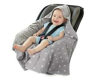 Medi Partners nid d'ange Bebe été Couverture enveloppante Bébé Siege Auto 85x85cm Couvertures Bebe nid d'ange Une Douce Oeko-Tex Moelleuse pour landaus (Étoiles avec Minky Gris)