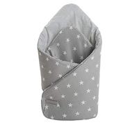 Medi Partners Oreiller 100% Coton 75x75 cm Couverture d'emmaillotage réversible Douce Toute l'année multifonctionnelle hypoallergénique pour bébé (Étoiles à Pois Gris)