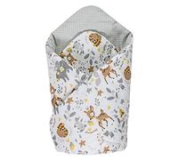 Medi Partners Oreiller 100% Coton 75x75 cm Couverture d'emmaillotage réversible Douce Toute l'année multifonctionnelle hypoallergénique pour bébé (Cerf à Pois Gris)