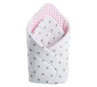 Medi Partners Oreiller Minky 100% Coton 75x75cm Gigoteuse bébé Double Face Doux Toute l'année Multifonction hypoallergénique pour bébés (Étoiles Grises sur Blanc avec Rose Clair Minky)