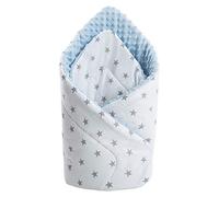 Medi Partners Oreiller Minky 100% Coton 75x75cm Gigoteuse bébé Double Face Doux Toute l'année Multifonction hypoallergénique pour bébés (Étoiles Grises sur Blanc avec Bleu Clair Minky)