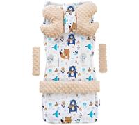 Medi Partners Coussin universel pour le siège et la poussette 5 pièces insert de poussette superposition pour ceintures + pour le serre-tête Minky Coton (Boho animals avec beige Minky)