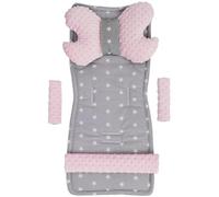 Medi Partners Poussette Coussin Bebe Reducteur Siege Cushions Matelas Chaise Haute - Réducteur Universelle Minky Coton Cushion Seat pour Bébé 78x35cm (Étoiles blanches avec rose clair Minky)