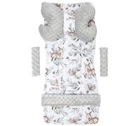 Medi Partners Poussette Coussin Bebe Reducteur Siege Cushions Matelas Chaise Haute - Réducteur Universelle Minky Coton Cushion Seat pour Bébé 78x35cm (Cerf en Feuilles avec Minky Gris)