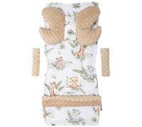 Medi Partners Coussin universel pour le siège et la poussette 5 pièces insert de poussette superposition pour ceintures + pour le serre-tête Minky Coton (Safari avec Minky Beige)