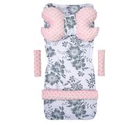 Medi Partners Coussin universel pour le siège et la poussette 5 pièces insert de poussette superposition pour ceintures + pour le serre-tête Minky Coton (Berry avec Minky Rosa)