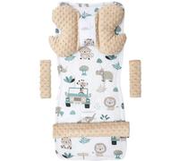 Medi Partners Poussette Coussin Bebe Reducteur Siege Cushions Matelas Chaise Haute - Réducteur Universelle Minky Coton Cushion Seat pour Bébé 78x35cm (Mint Zoo avec Minky Beige)