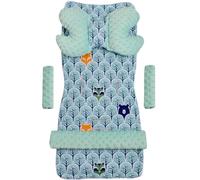 Medi Partners Coussin universel pour le siège et la poussette 5 pièces insert de poussette superposition pour ceintures + pour le serre-tête Minky Coton (Forêt à la menthe Minky)