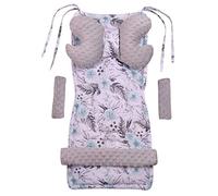 Medi Partners Coussin universel pour le siège et la poussette 5 pièces insert de poussette superposition pour ceintures + pour le serre-tête Minky Coton (Fleurs grises avec du gris Minky)