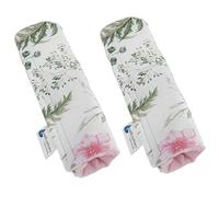 Medi Partners Protège Ceinture Enfant 2 Pièces Coussin de Sécurité Voiture Protege Kids 17x22cm 100% Coton Minky Cover Securite Auto Poussette pour Bebe Amovible (Fleurs avec Minky Rose)