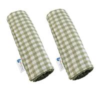 Medi Partners Protège Ceinture Enfant 2 Pièces Coussin de Sécurité Voiture Protege Kids 17x22cm 100% Coton Minky Cover Securite Auto Poussette pour Bebe Amovible (Grille avec Olive Minky)