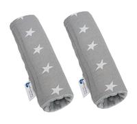 Medi Partners Protège Ceinture Enfant 2 Pièces Coussin de Sécurité Voiture Protege Kids 17x22cm 100% Coton Minky Cover Securite Auto Poussette pour Bebe Amovible (Étoiles avec Minky Gris)