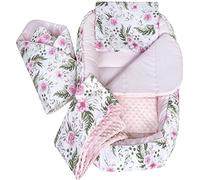 Medi Partners Réducteur de Lit Bébé 5 éléments Cocon Nid bébé 100x60x15cm | Nid pour bébé réversible en coton 100%, doux et douillet, pour la maison et les voyages dès la naissance (Fleurs Rose)