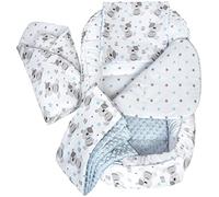 Medi Partners Réducteur de Lit Bébé 5 éléments Cocon Nid bébé 100x60x15cm | Nid pour bébé réversible en coton 100%, doux et douillet, pour la maison et les voyages dès la naissance (Teddy avec bleu)