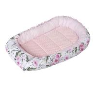 Medi Partners Reducteur de lit Bébé Cocon 100x60x15cm 100% Coton Baby Nest Nouveau-né Nid de Bébés Oreiller Couverture Insert Amovible (Fleurs avec Rose Clair Minky)