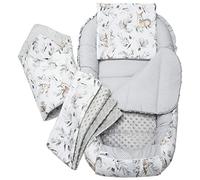Medi Partners Reducteur de Lit Bebe - Réducteur Bébé 100x60x15cm 5 éléments Cocon et Naissance Nid d'ange bilatéral Cale 100% Coton Minky (Cerf en Feuilles avec Minky Gris)